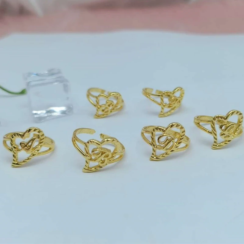 Duoying Custom Initial Rings Personality Hip-Hop Ring Heart Rings Letter Ring Heart Shape Gifts For Mom Gift