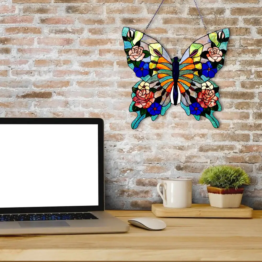 Acrylic Butterfly Pendant Wall Decoration Creative Wall Art Crafts Colorful Stain Glass Butterfly Home Hanging Decor For Bedroom