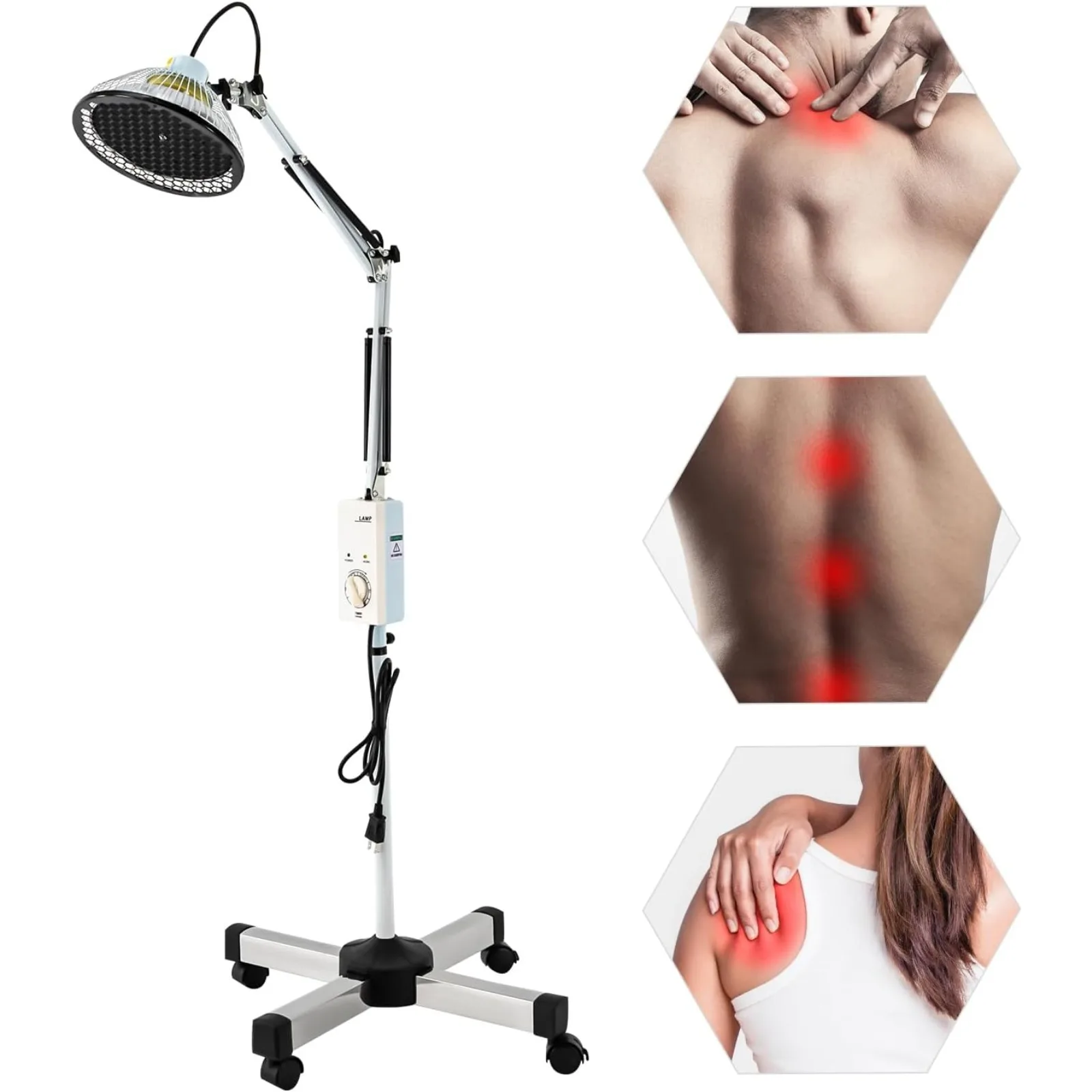 Far-Infrared Heating Lamp, 360° Rotatable Single-Head Infrared Lamp, Adjustable Circulation Pain Relief Heating Device 250W 110V