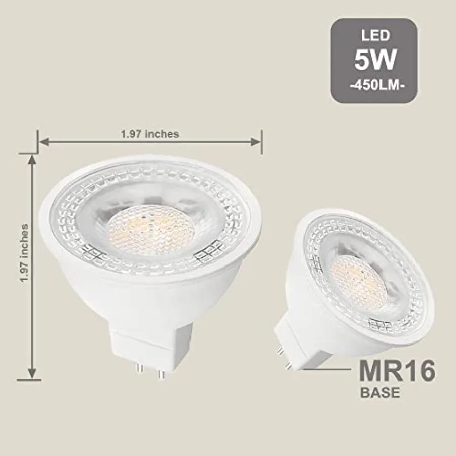 20-Pack MR16 LED Bulb 5000K GU5.3 12V 50W 5W Non-Dimmable Halogen Equivalent Spotlight 40 Degree Outdoor Landscape Light Bulbs