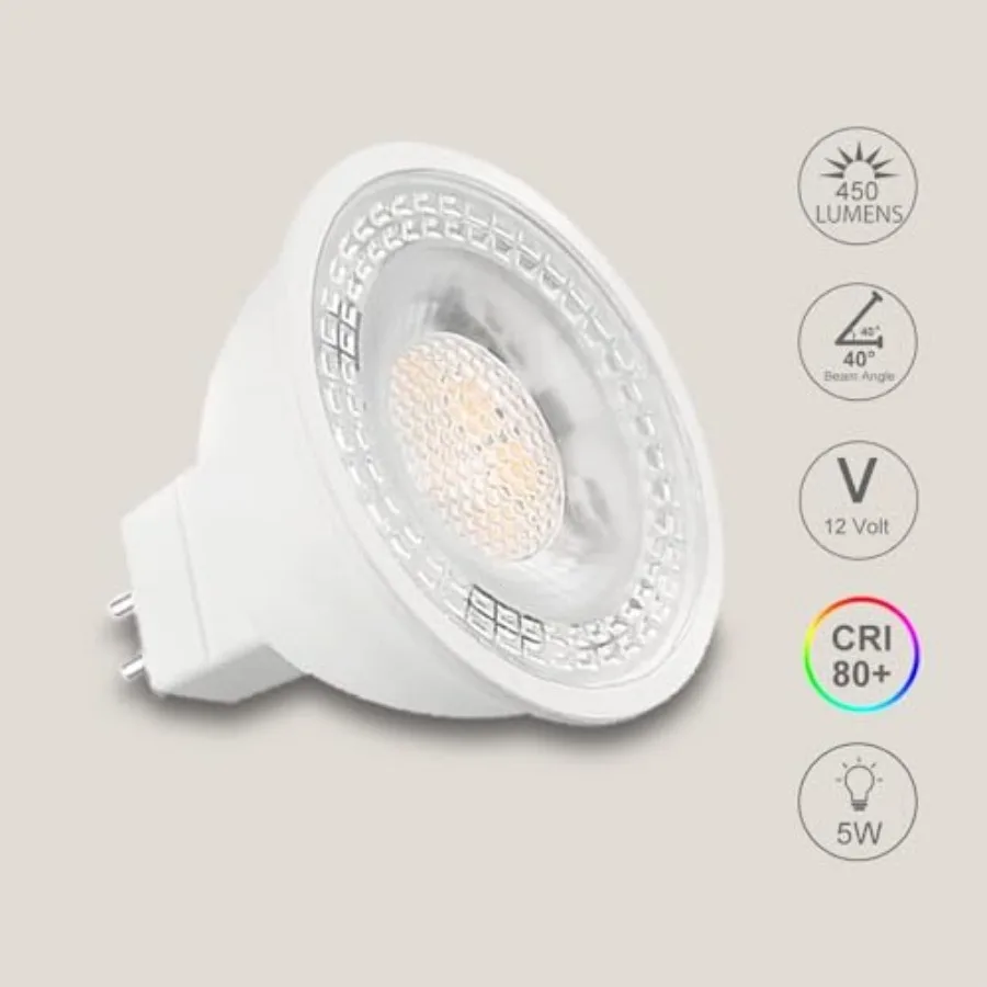 20-Pack MR16 LED Bulb 5000K GU5.3 12V 50W 5W Non-Dimmable Halogen Equivalent Spotlight 40 Degree Outdoor Landscape Light Bulbs