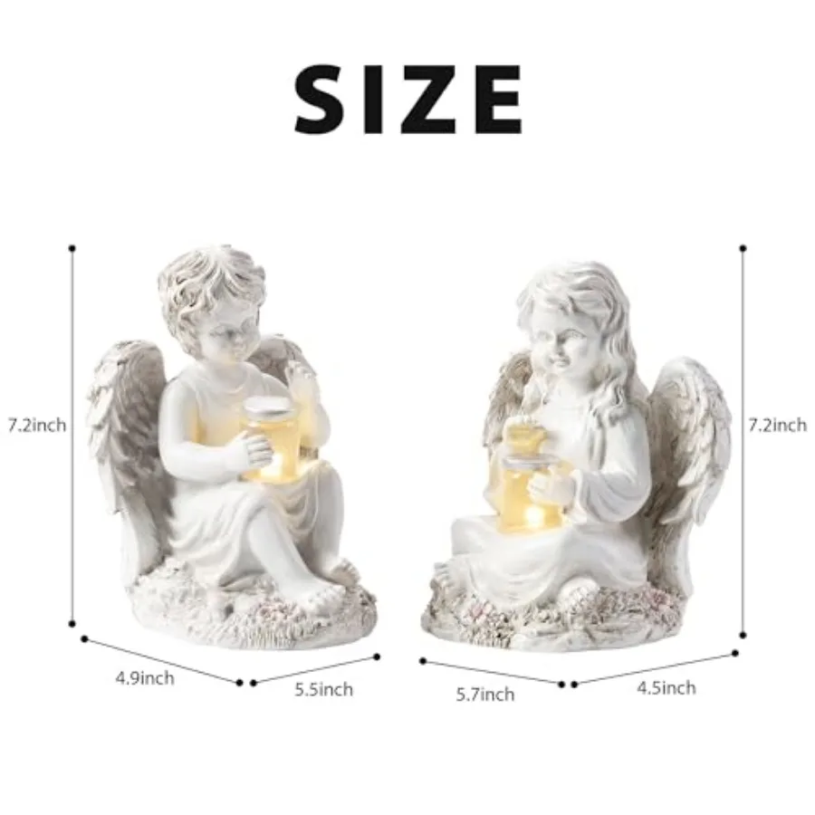 2 Pack Outdoor Angel Statue Garden Decor, Classic Solar Figurine Decoration for Yard Art Indoor Porch Home Lawn Outside Light u