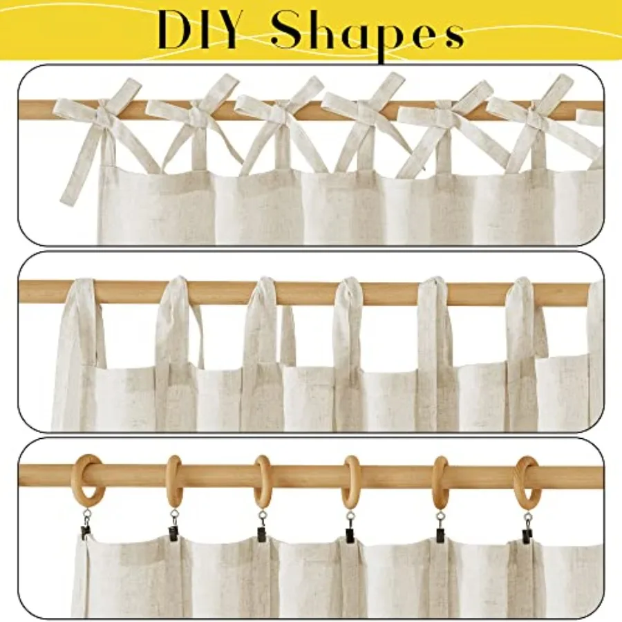 Thick Linen Curtains 84 inch Length 2 Panels Set, Tie Top Light Filtering Curtains Semitransparent Linen Burlap Drapes Privacy