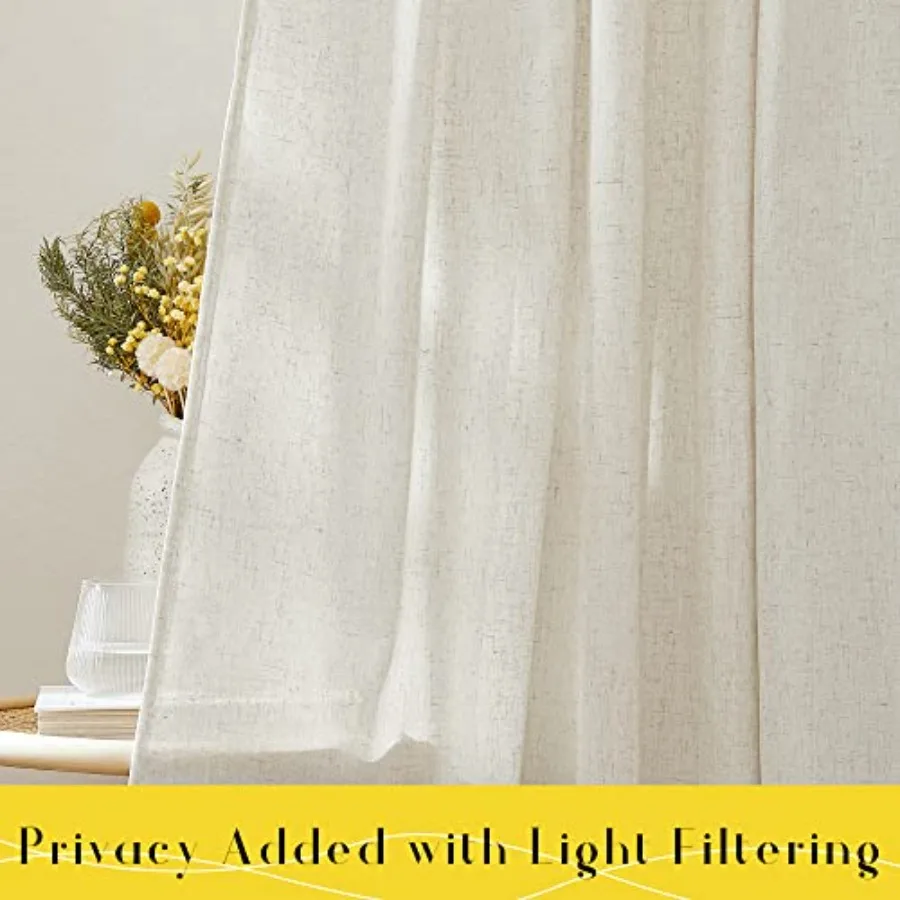 Thick Linen Curtains 84 inch Length 2 Panels Set, Tie Top Light Filtering Curtains Semitransparent Linen Burlap Drapes Privacy