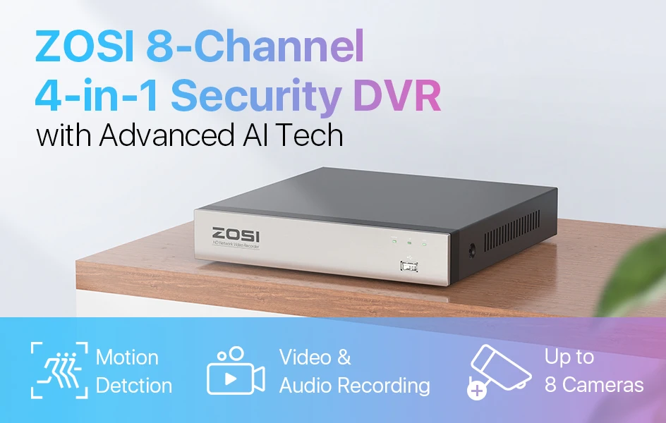 ZOSI 8CH 1080P H.265+ DVR 4-IN-1 24/7 Recording 2MP Video Surveillance Recorder for Analog AHD TVI CVI Camera Hybrid HDMI DVR