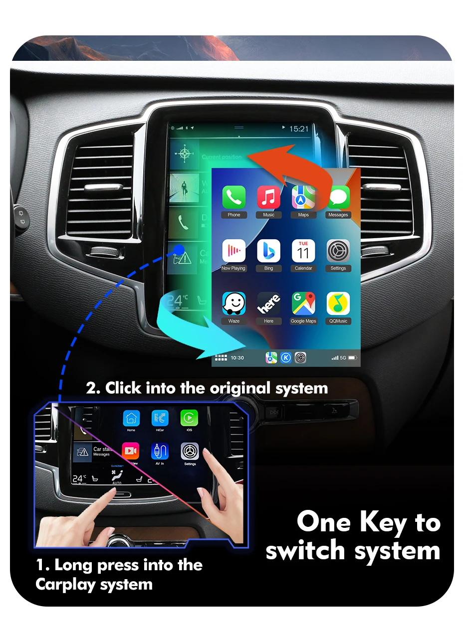 ISUDAR Wireless Carplay Module For Volvo XC90/XC60/XC40/S90/S60/V90/V60 Carplay AI Upgrade Adapter Android Auto Hicar Bluetooth