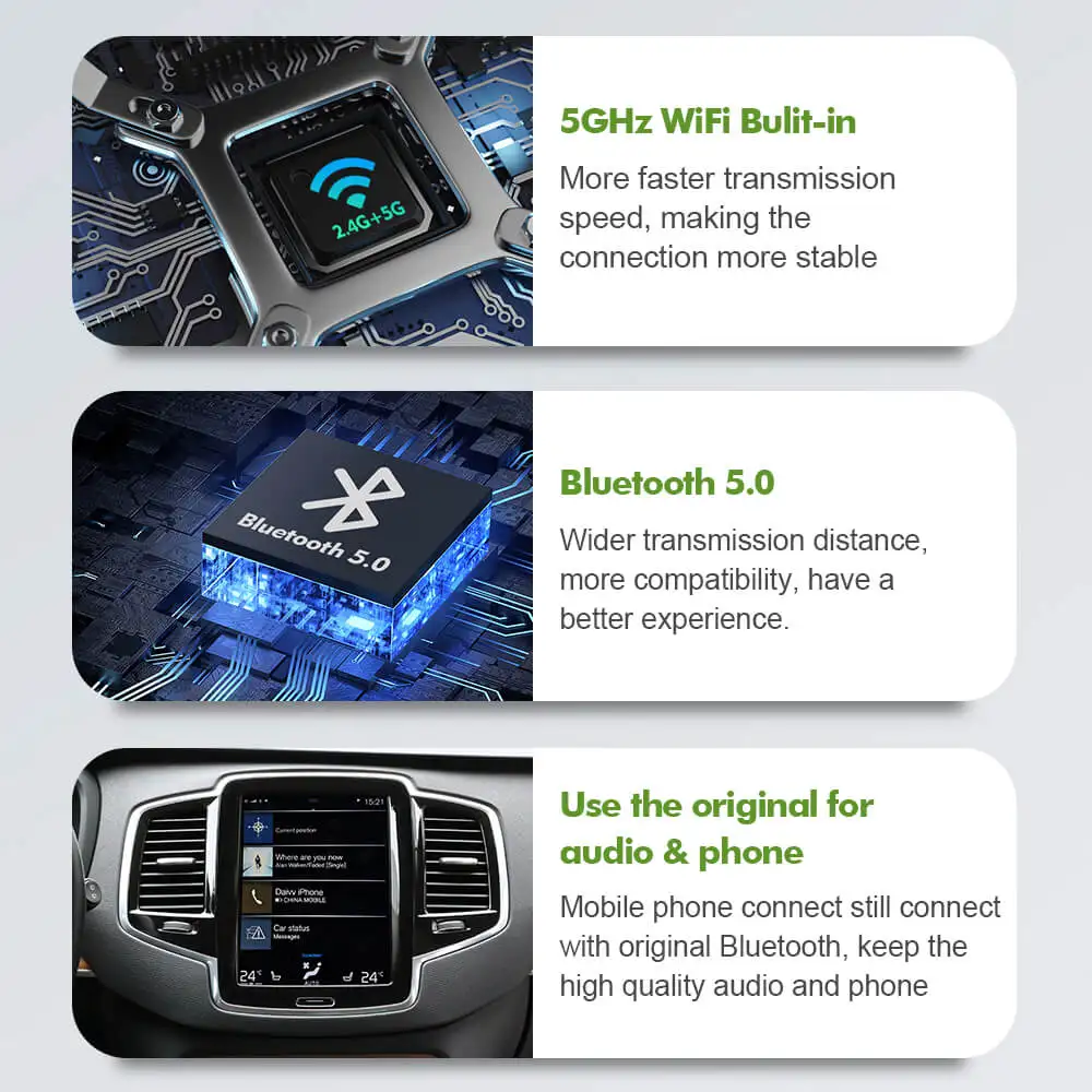 ISUDAR Wireless Carplay Module For Volvo XC90/XC60/XC40/S90/S60/V90/V60 Carplay AI Upgrade Adapter Android Auto Hicar Bluetooth