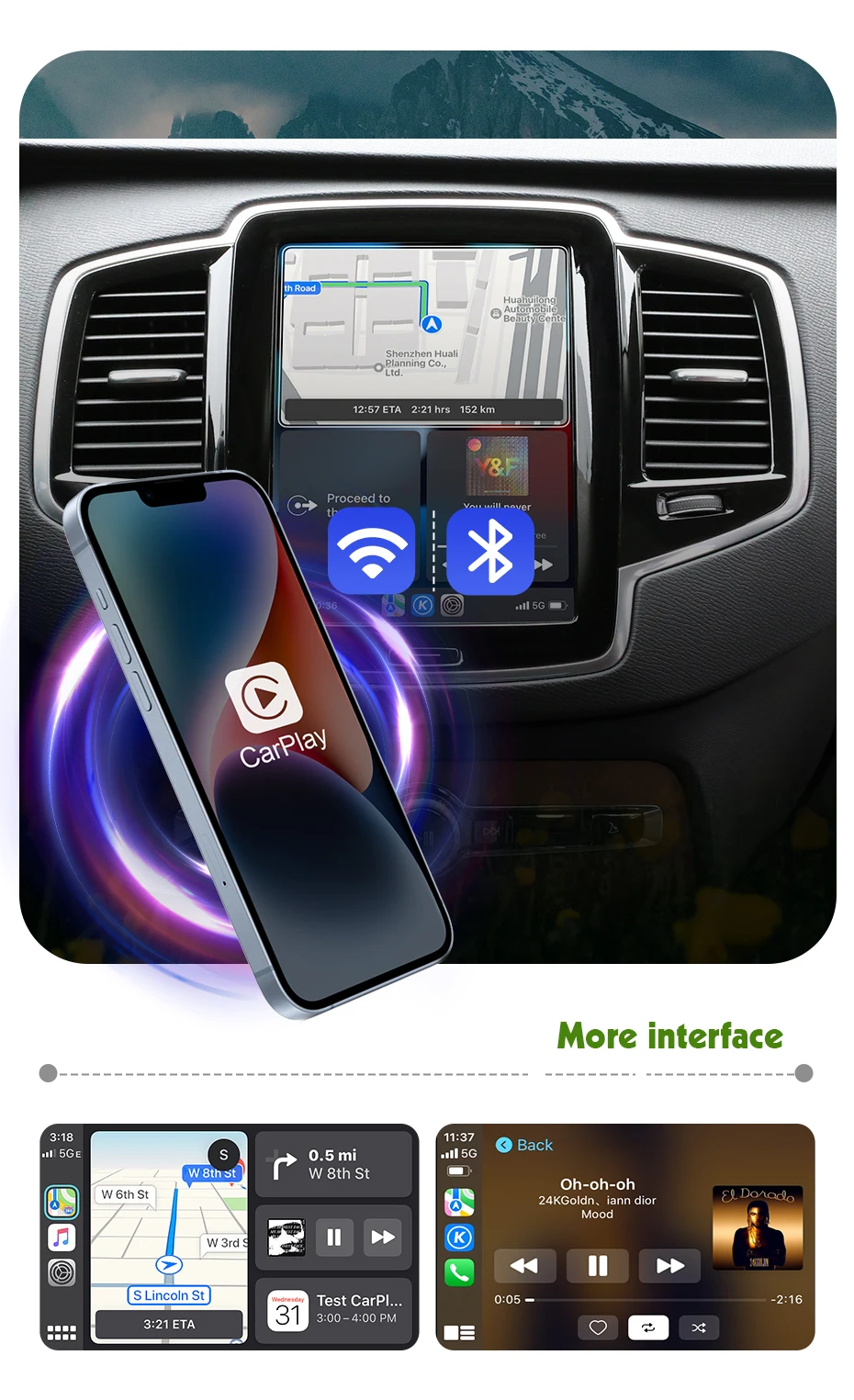 ISUDAR Wireless Carplay Module For Volvo XC90/XC60/XC40/S90/S60/V90/V60 Carplay AI Upgrade Adapter Android Auto Hicar Bluetooth