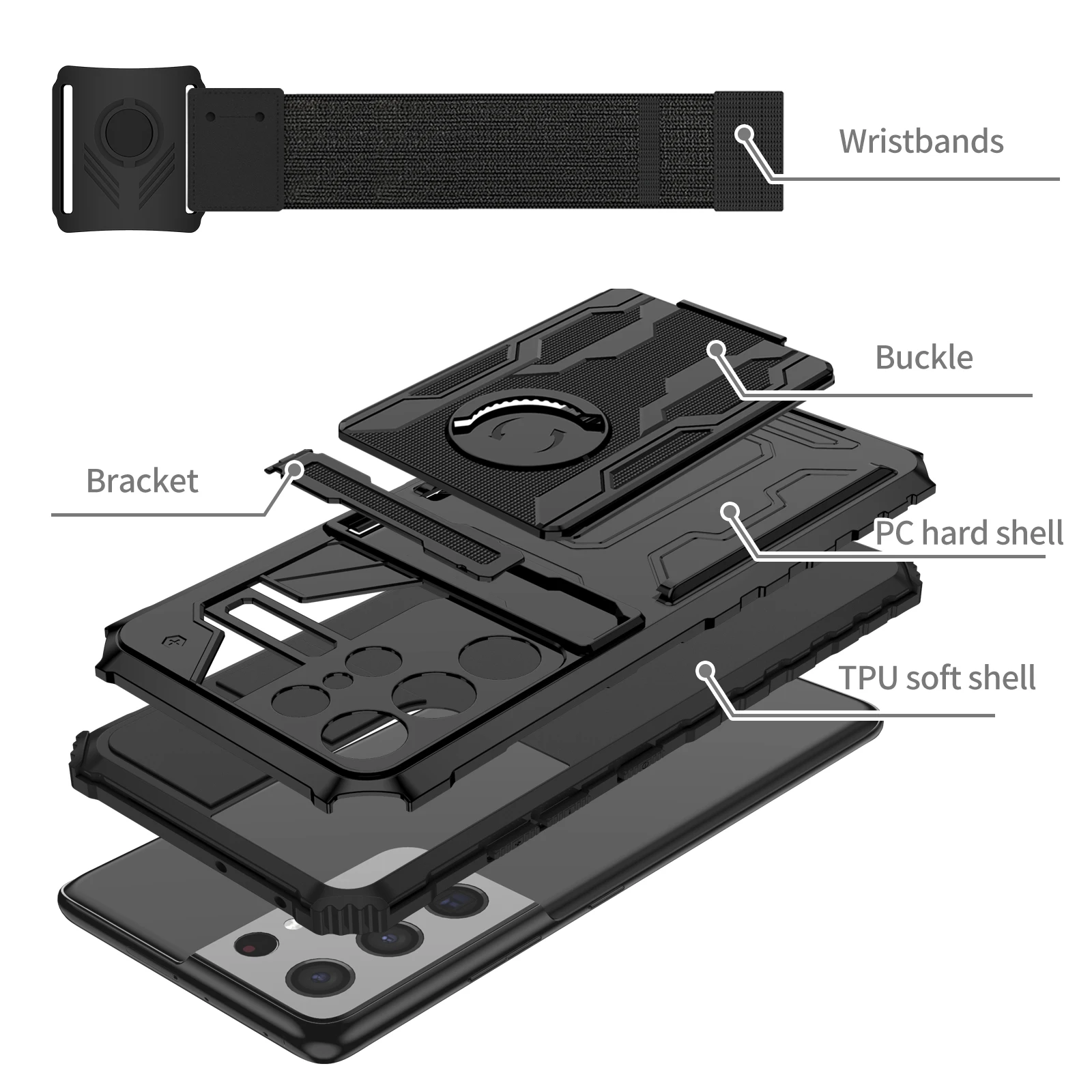 for Samsung Galaxy S21 Note 20 Ultra 5G Wristband Phone Holder, 360° Rotatable Forearm Armband Great for Hiking Biking Running