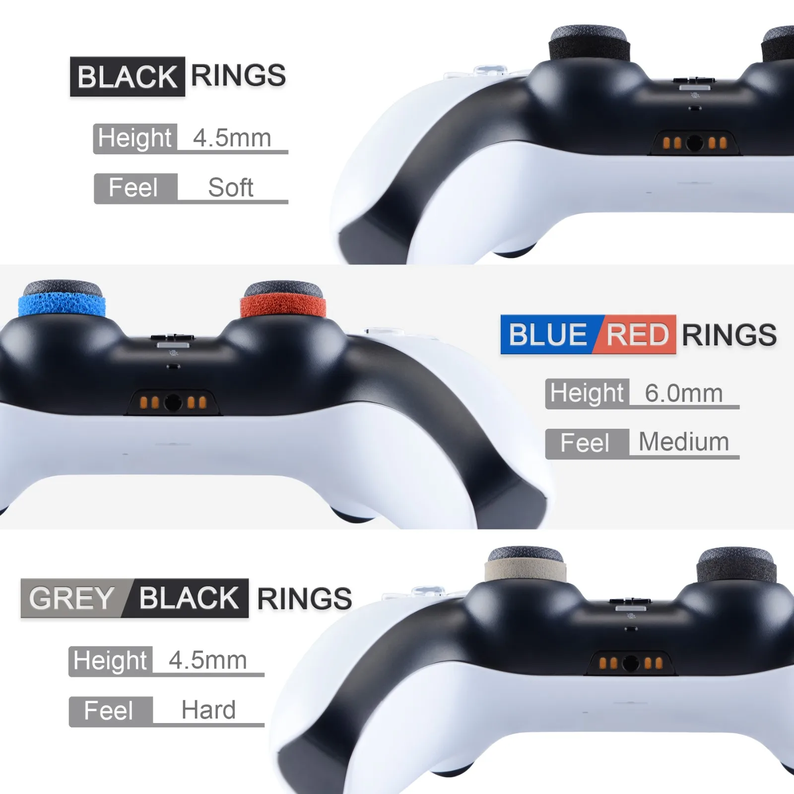 PlayVital 5 Colors 3 Different Strength 5 Pairs Precision Rings for ps5, for ps4, for Xbox Series, for Switch Pro Controller
