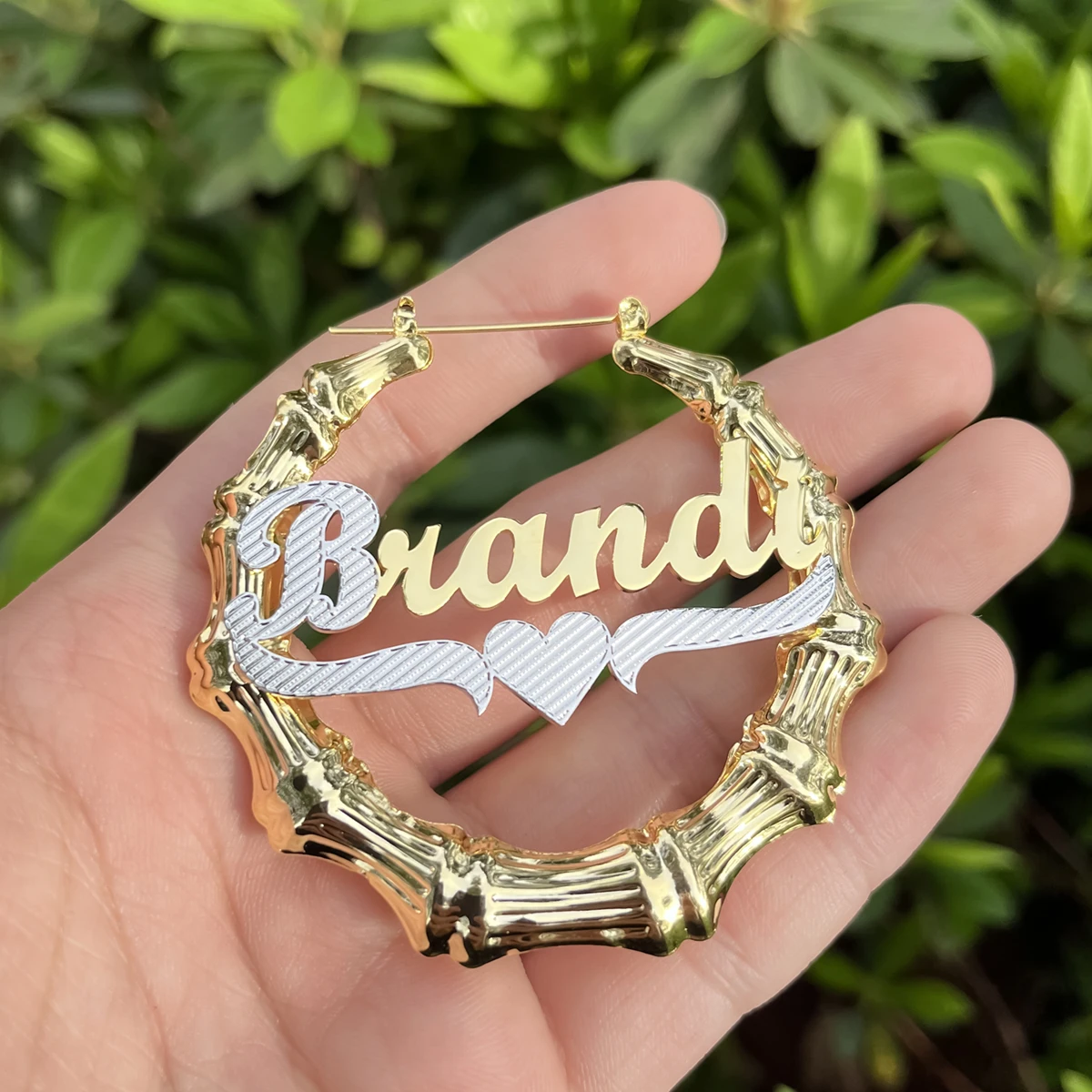 Custom Two Tone Gold Plated Earring Stainless Steel Name Hoop Earring For Women Sexy Jewelry Gift Hiphop Bamboo Name Earrings