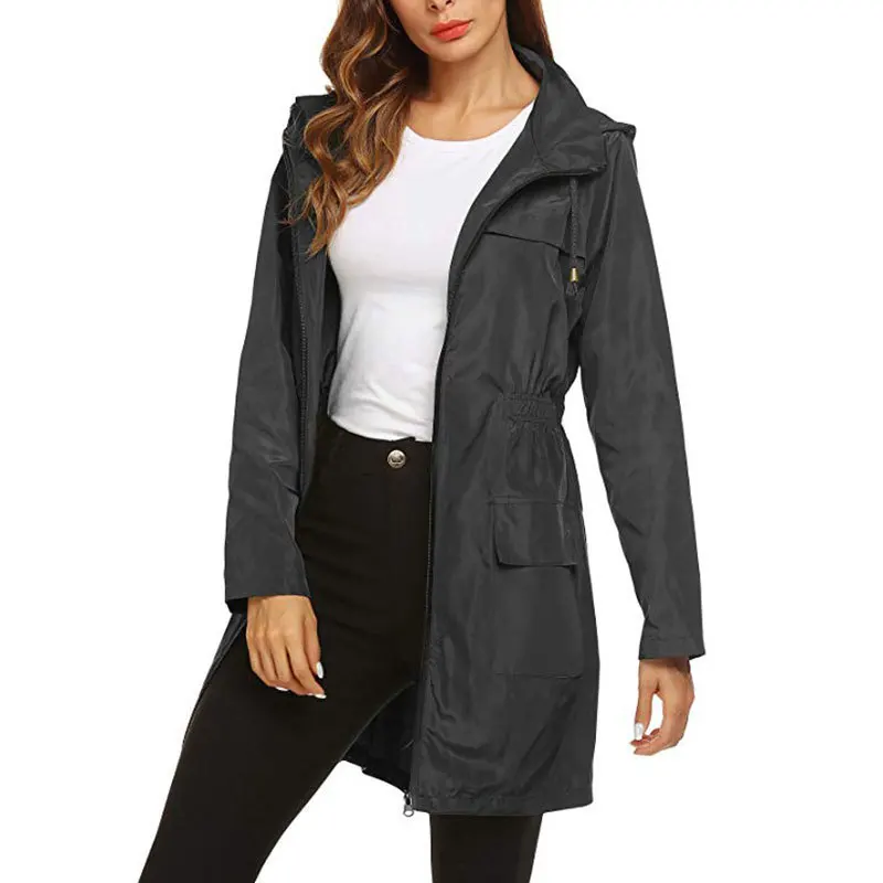 Women Fashion All Seasons Outdoor Waterproof Rain Jacket Casual Loose Hooded Windproof Coat Climbing Windbreaker Jacket