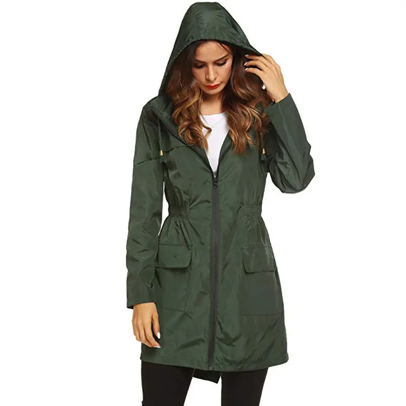 Women Fashion All Seasons Outdoor Waterproof Rain Jacket Casual Loose Hooded Windproof Coat Climbing Windbreaker Jacket