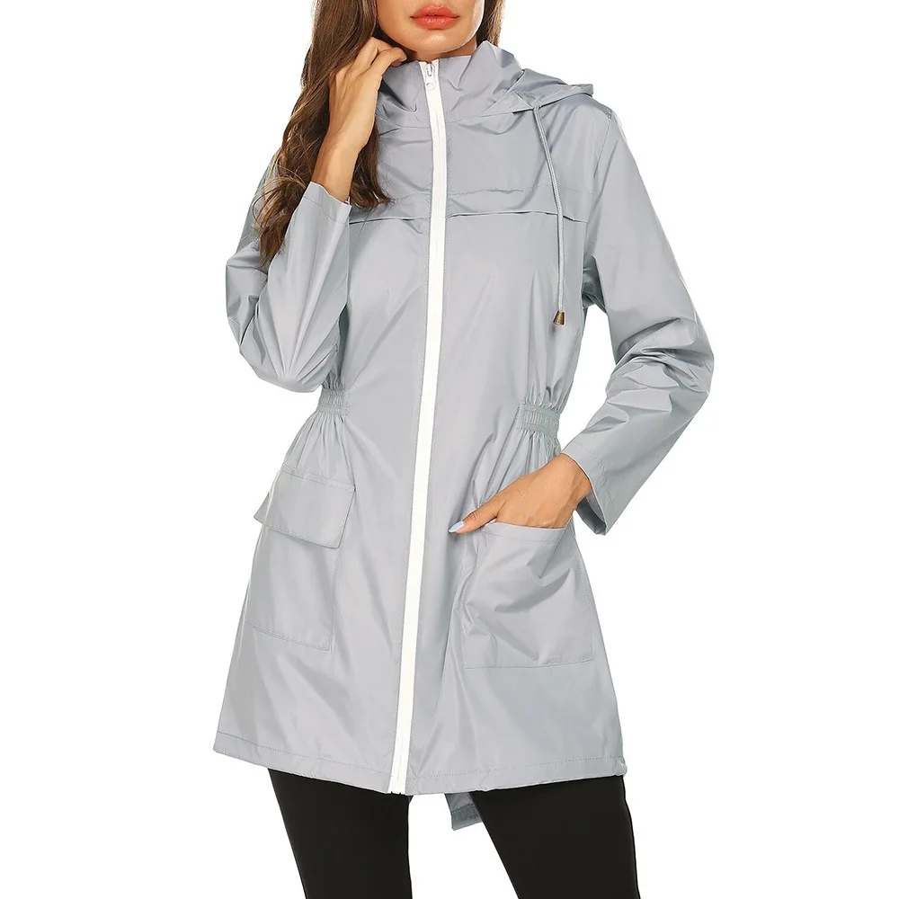 Women Fashion All Seasons Outdoor Waterproof Rain Jacket Casual Loose Hooded Windproof Coat Climbing Windbreaker Jacket