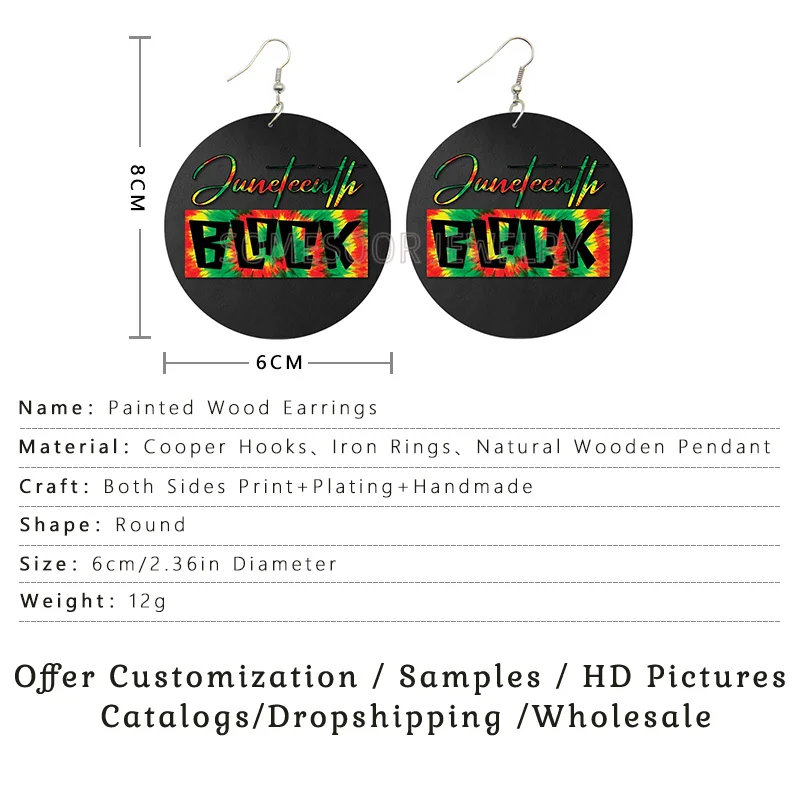 SOMESOOR I Am Black 1865 Juneteenth Day Wooden Drop Earrings For Women Gifts Rainbow Printing Fashion Loops Wood Ear Jewelry