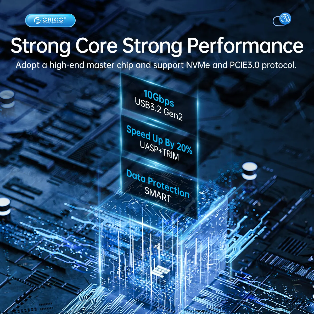 ORICO Dual Bay Aluminum M2 NVMe SSD Enclosure USB3.1 Gen2 10Gbps For M Key M&B Key NVMe PCIe SSD With Built-in Cooling Vest