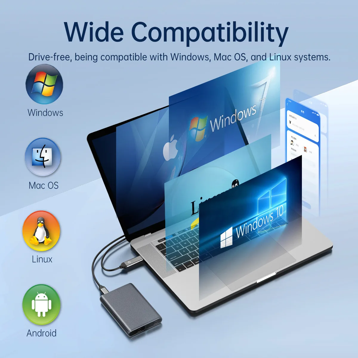 ORICO Dual Bay Aluminum M2 NVMe SSD Enclosure USB3.1 Gen2 10Gbps For M Key M&B Key NVMe PCIe SSD With Built-in Cooling Vest