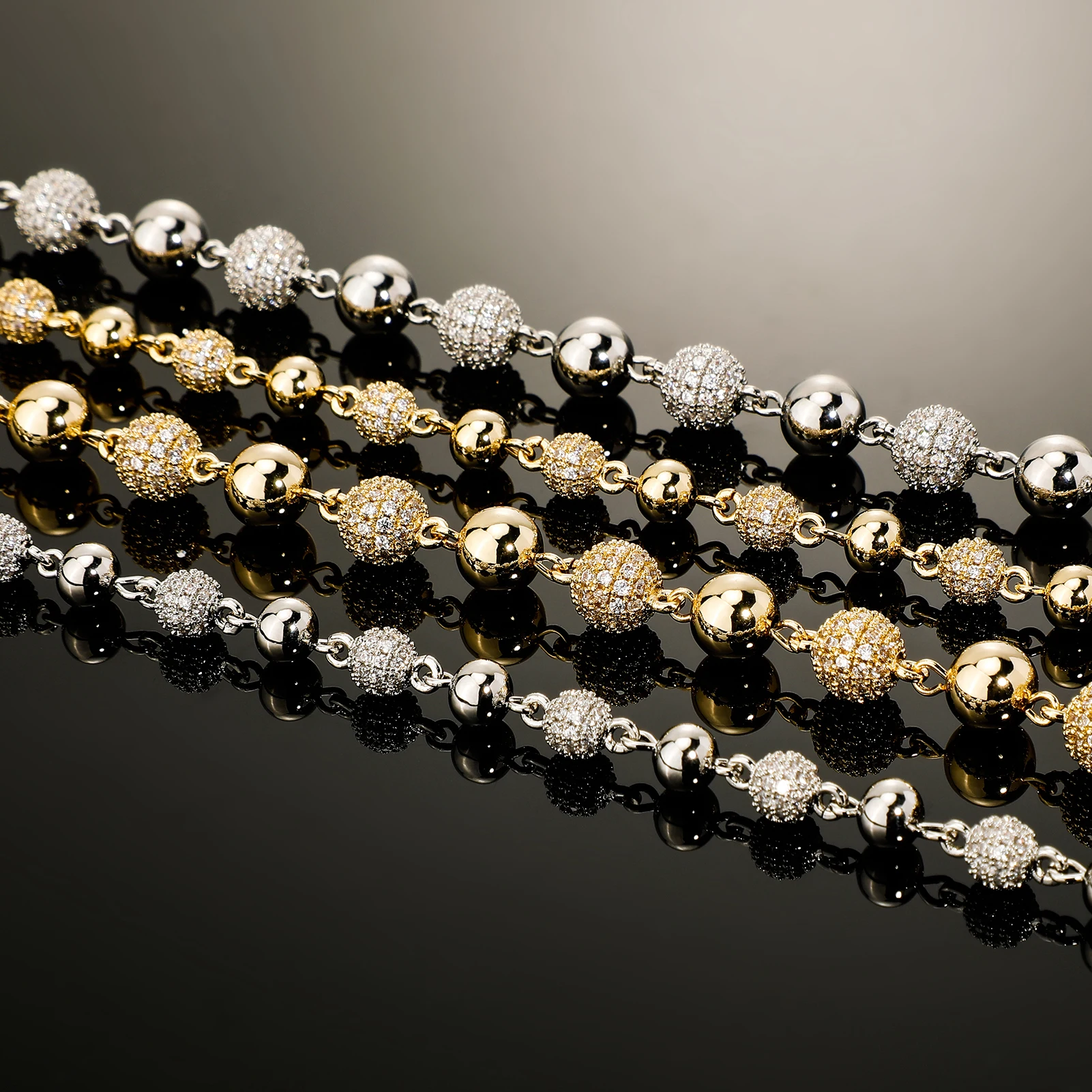 GUCY 6MM And 8MM Heavy Bead Round Cubic Zircon Iced Out Necklaces For Men Women Jewelry Gift