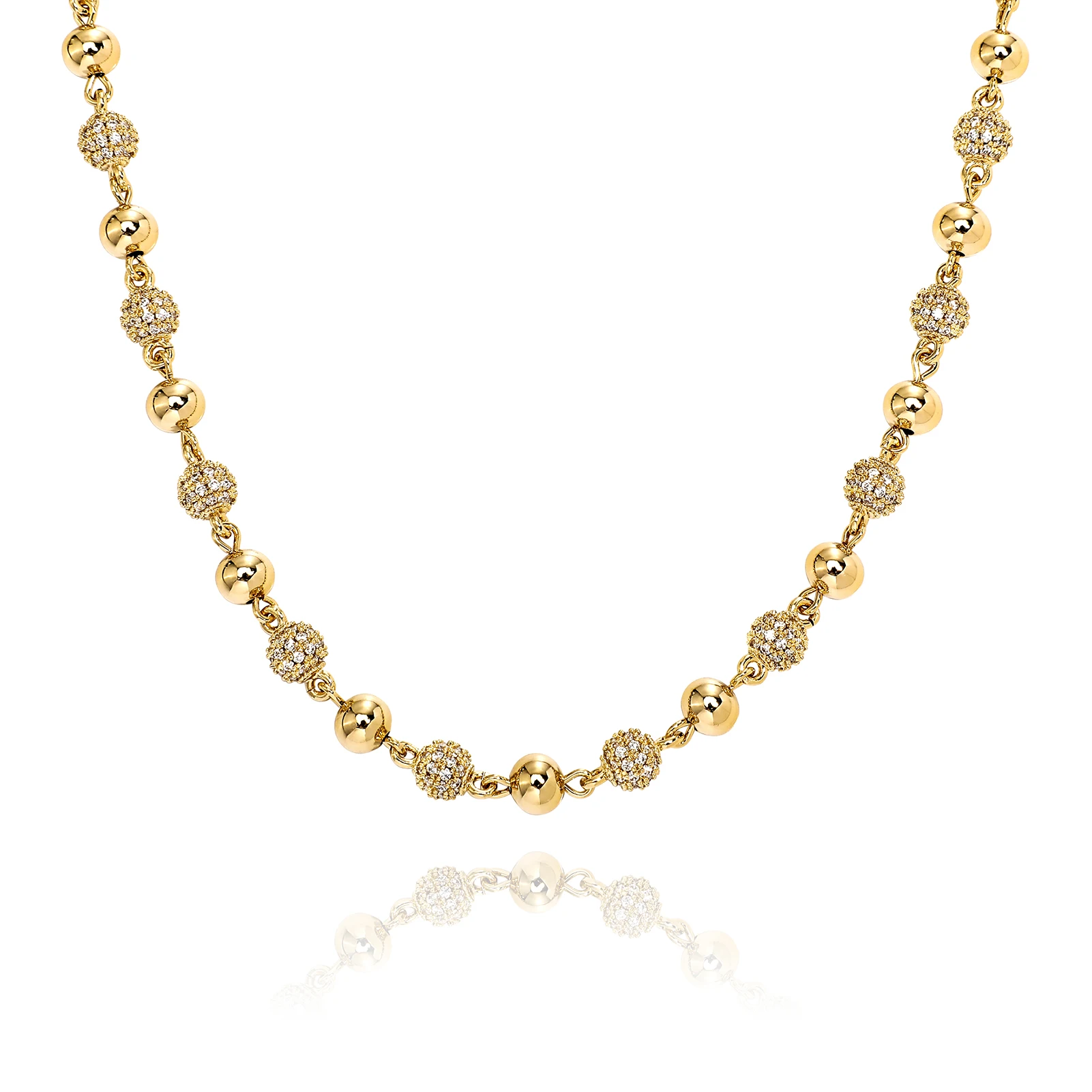 GUCY 6MM And 8MM Heavy Bead Round Cubic Zircon Iced Out Necklaces For Men Women Jewelry Gift