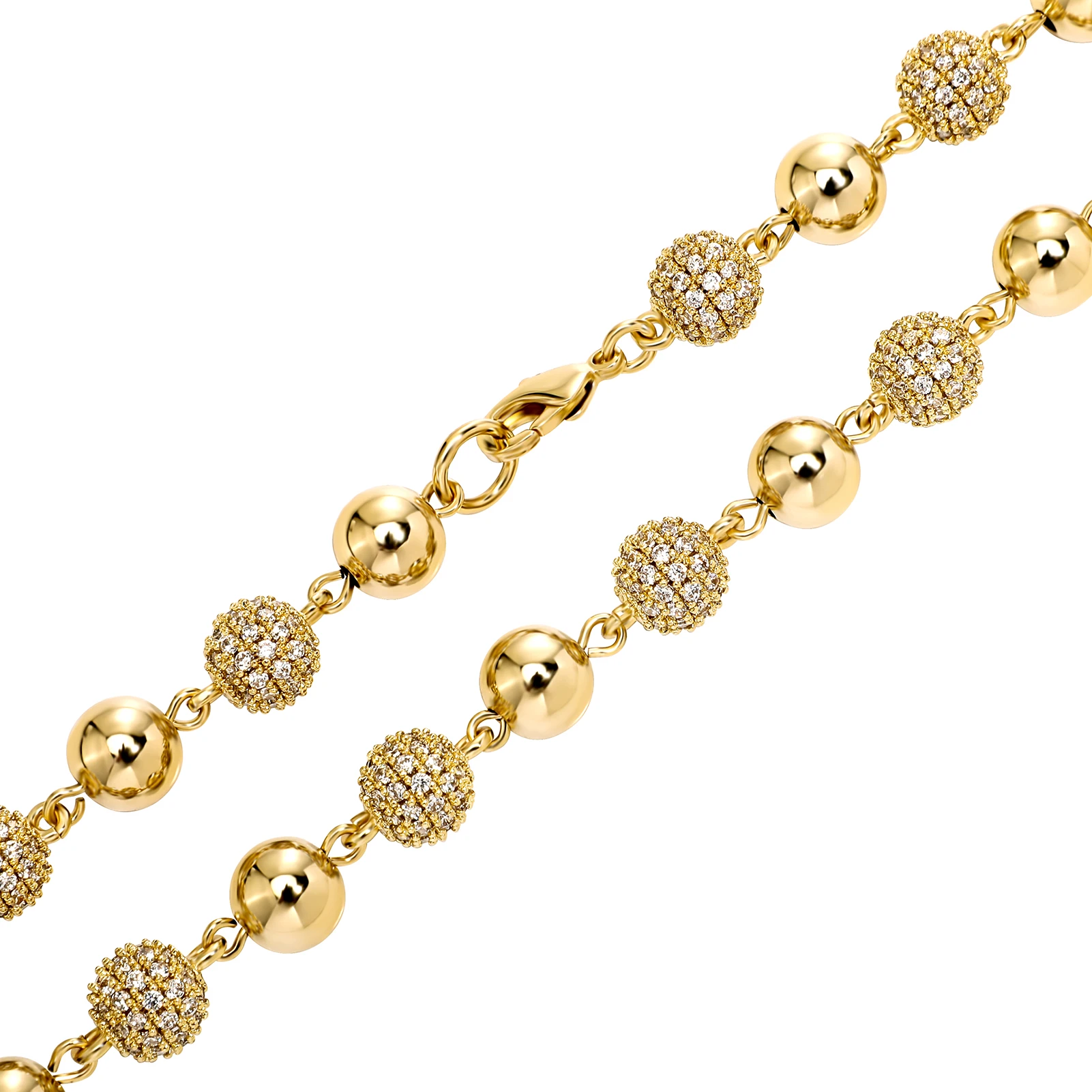 GUCY 6MM And 8MM Heavy Bead Round Cubic Zircon Iced Out Necklaces For Men Women Jewelry Gift