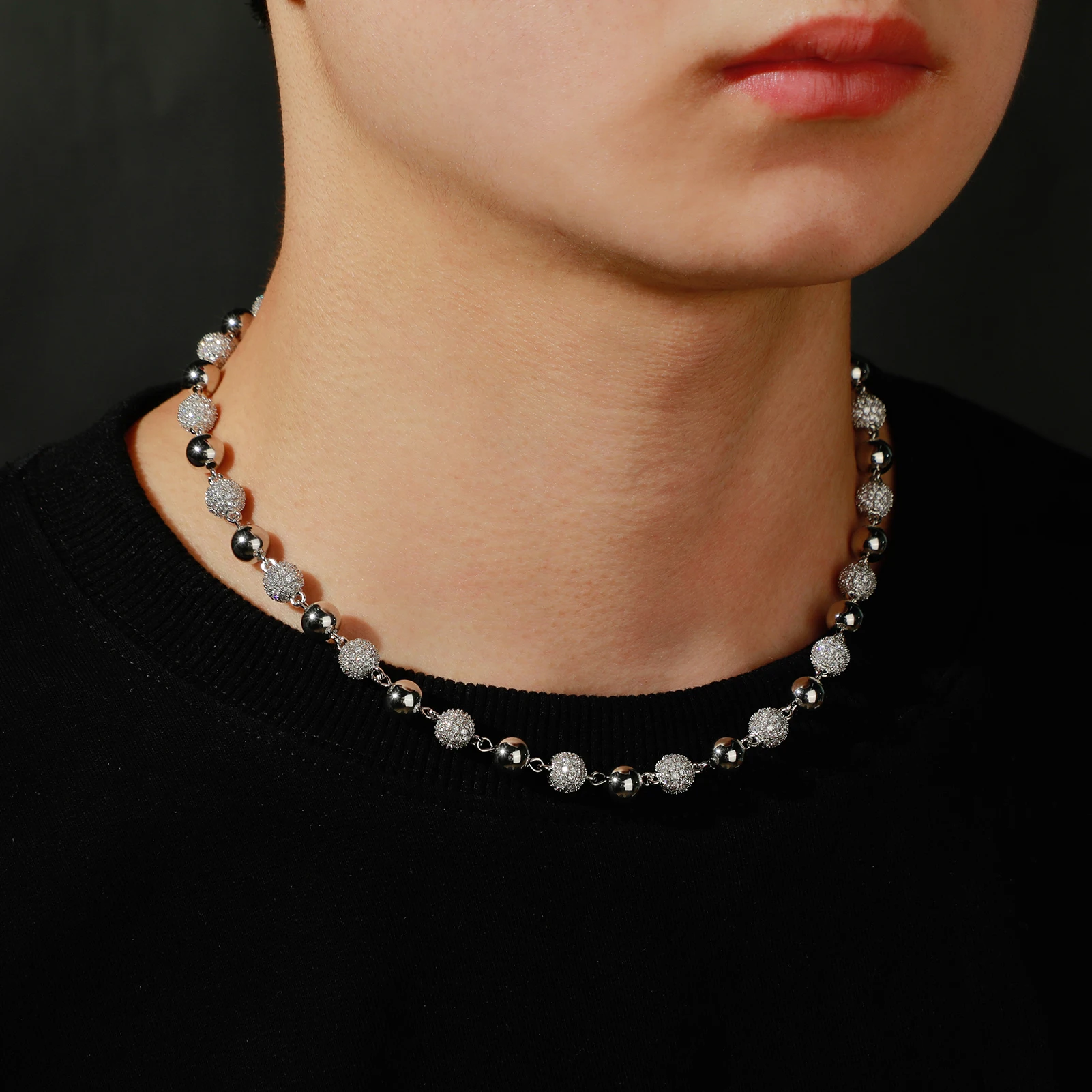 GUCY 6MM And 8MM Heavy Bead Round Cubic Zircon Iced Out Necklaces For Men Women Jewelry Gift