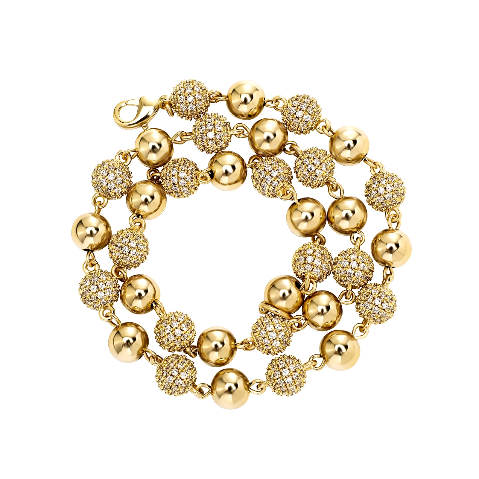 GUCY 6MM And 8MM Heavy Bead Round Cubic Zircon Iced Out Necklaces For Men Women Jewelry Gift
