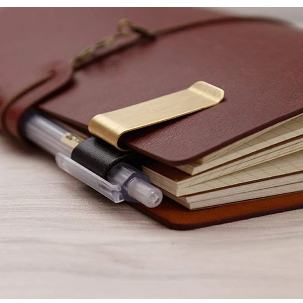 1Pc Metal Leather Pen Holder Brass Stainless Steel Pencil Clip Vintage Dairy Notebook Metal Clip Clipboards Pen Holder Pen Clip