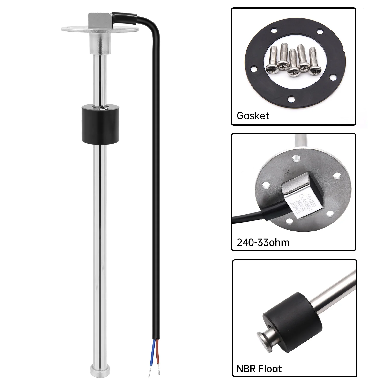 240~33ohms Marine Fuel Level Gauge Sensor Boat RV Water Level Sensor Tank Sending Unit Tank Fuel Sensor Indicator 12V 24V