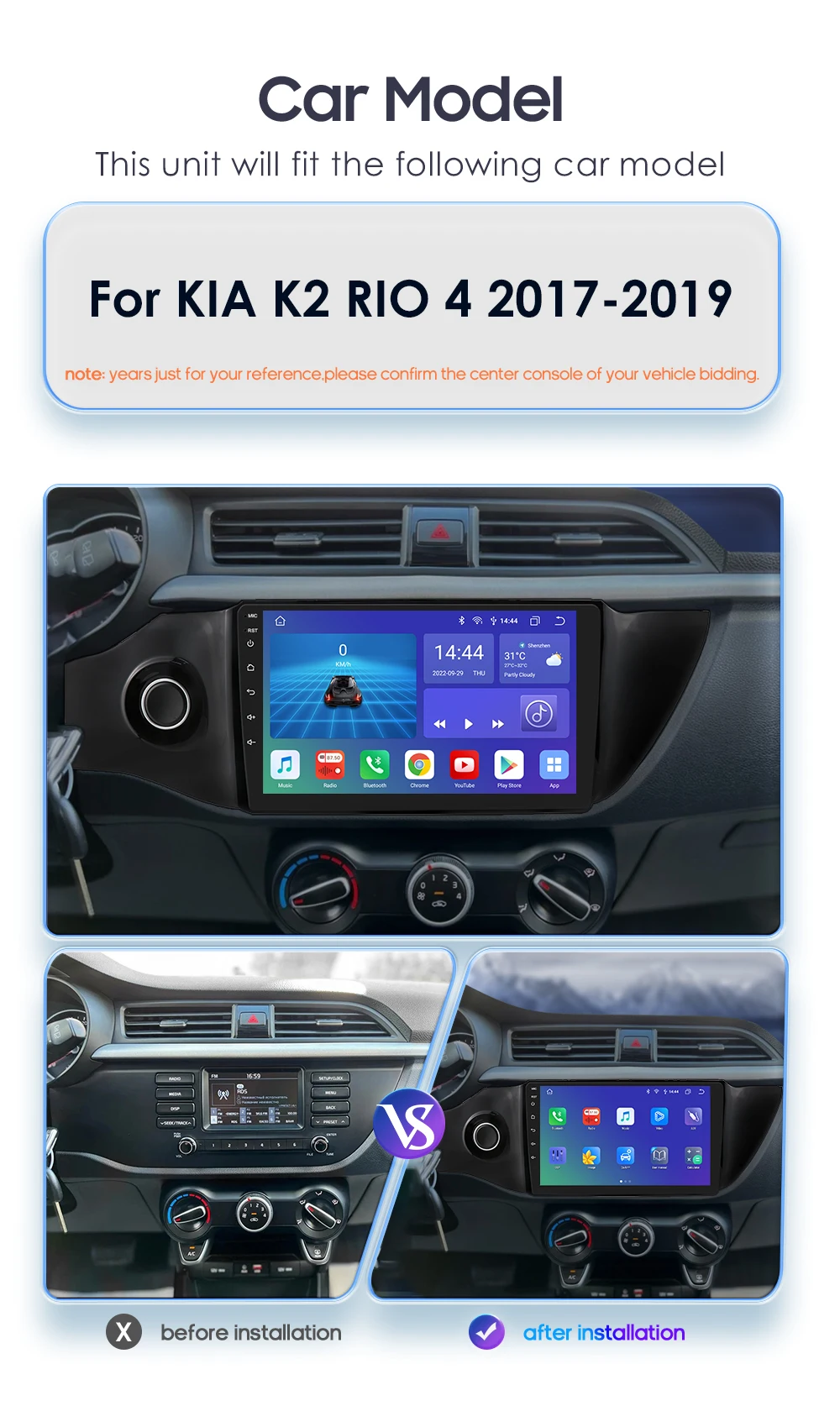 Hizpo 8 Cores Carplay Car Radio Android Auto Multimedia Player For KIA K2 RIO 4 2017-2019 2 Din GPS Navigation Stereo 8G 128G