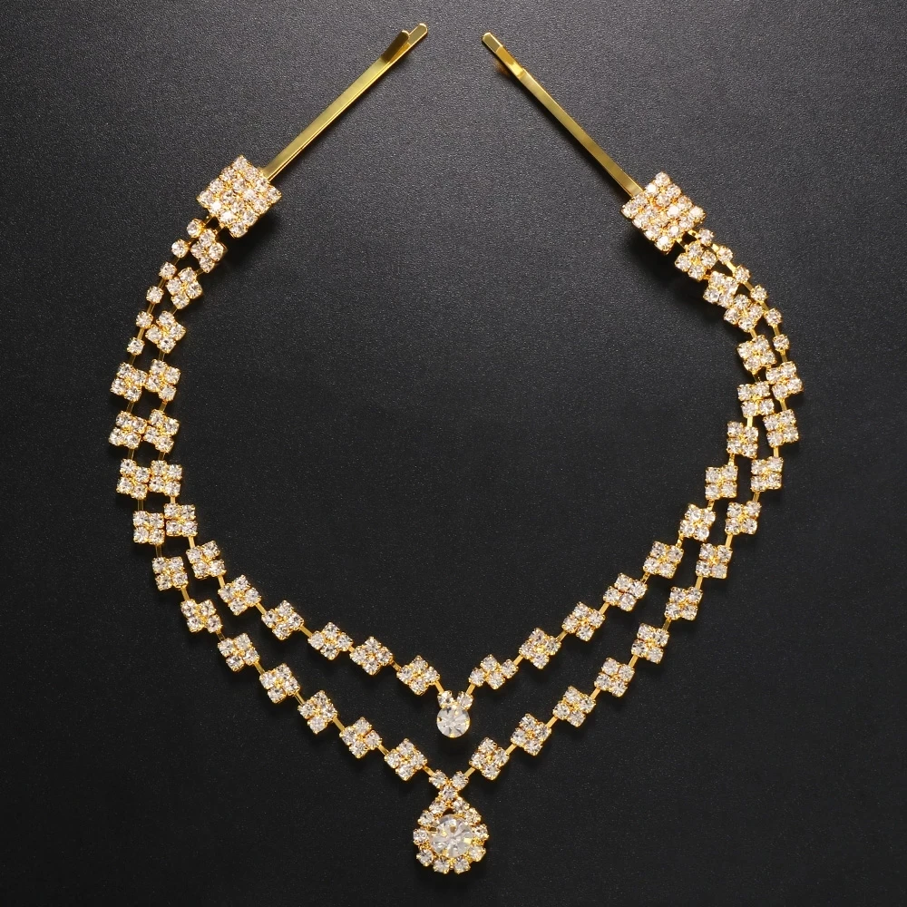 Stonefans Double Layer Hair Clip Accessories for Women Gilrs Headwear Headpiece Dress Lozenge Head Chain Jewelry Indian Wedding