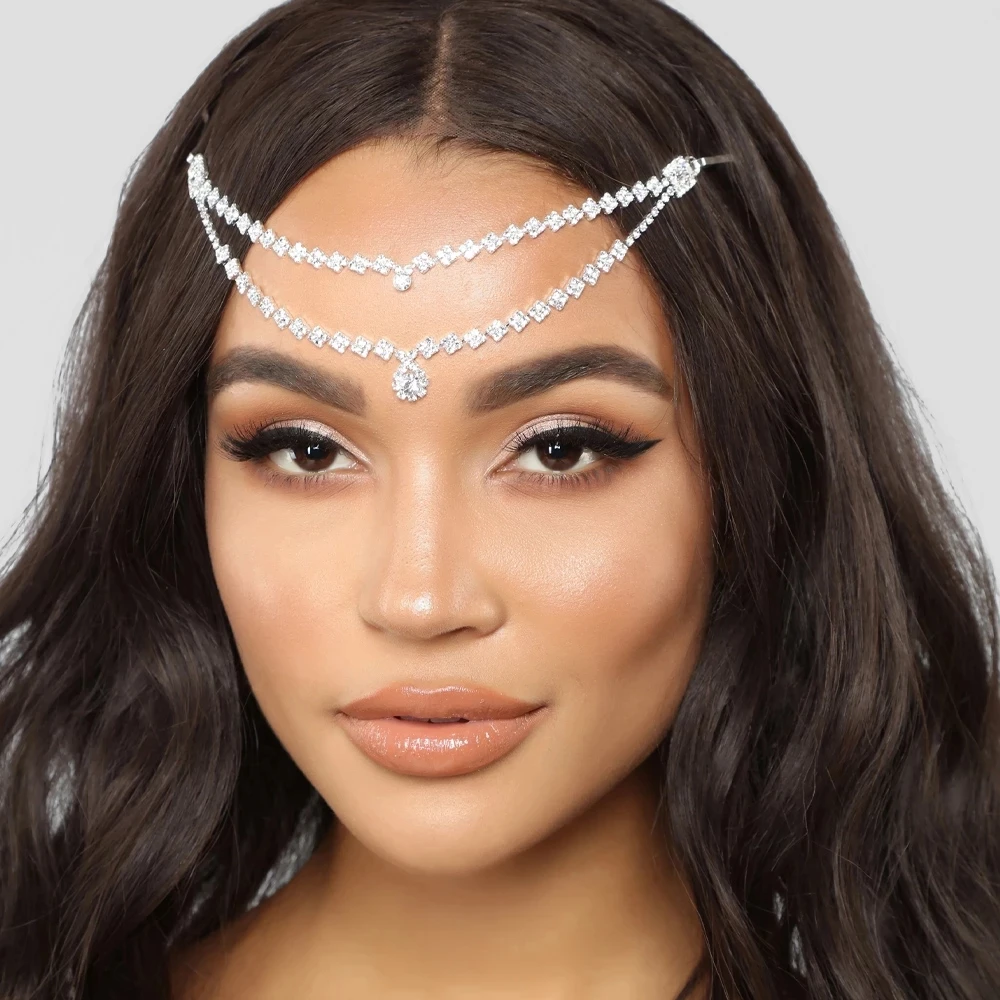 Stonefans Double Layer Hair Clip Accessories for Women Gilrs Headwear Headpiece Dress Lozenge Head Chain Jewelry Indian Wedding