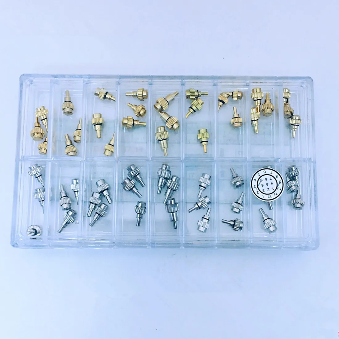 54Pcs/Box Replace Stainless Steel Watch Pusher Button Crown Chronograph Button Drive In Watch Pusher Flat Head Push Type Crown
