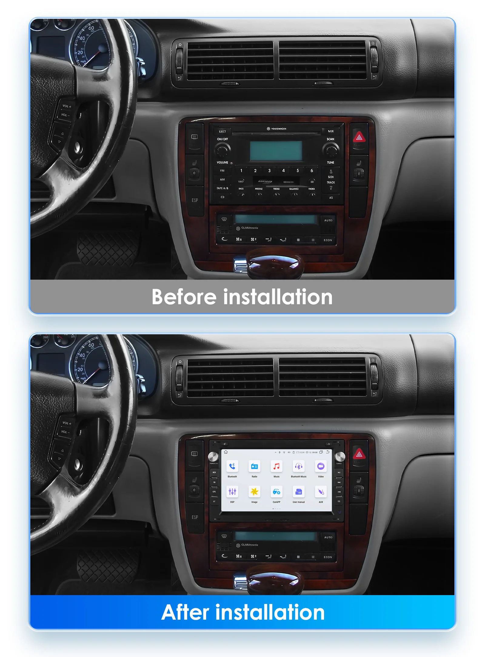 Hizpo 7" Car Radio Multimedia Player Adnroid GPS for VW PASSAT B5 MK4 MK5 SHARAN Jetta Bora Polo TRANSPORT T5 CITI CHICO Carplay