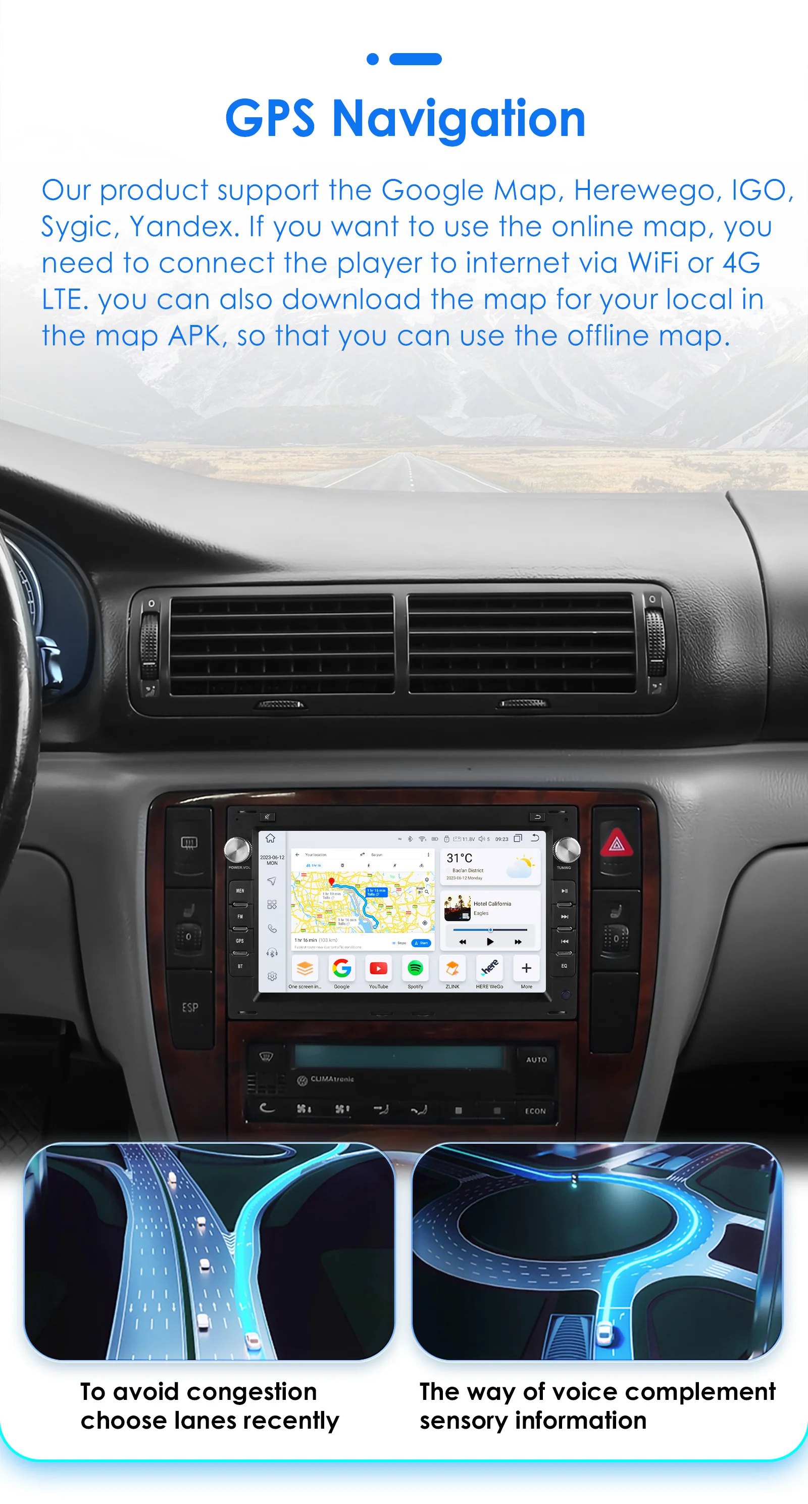 Hizpo 7" Car Radio Multimedia Player Adnroid GPS for VW PASSAT B5 MK4 MK5 SHARAN Jetta Bora Polo TRANSPORT T5 CITI CHICO Carplay