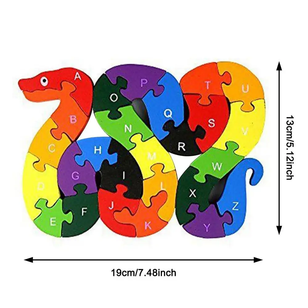 Alphabet Wooden Puzzle Wooden Toys Alphabet Number Building Jigsaw Puzzle Snake Shape Funny Digital Puzzle Game Educational Toys