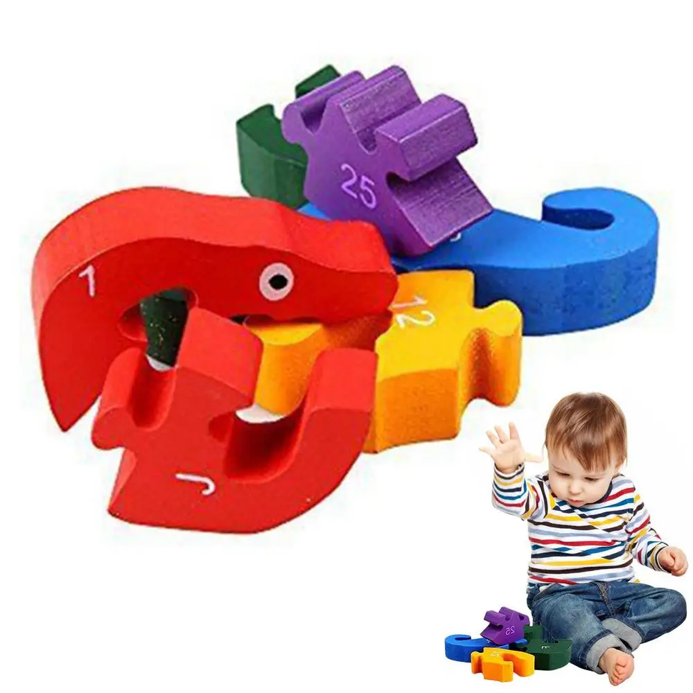 Alphabet Wooden Puzzle Wooden Toys Alphabet Number Building Jigsaw Puzzle Snake Shape Funny Digital Puzzle Game Educational Toys