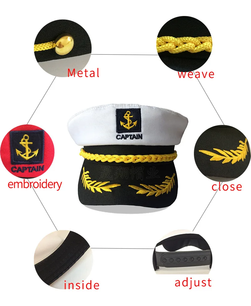 Adult Yacht Military Captain Hats Adjustable Men Women Navy Marine Admiral Cap Costume Party Fancy Dress Accessories