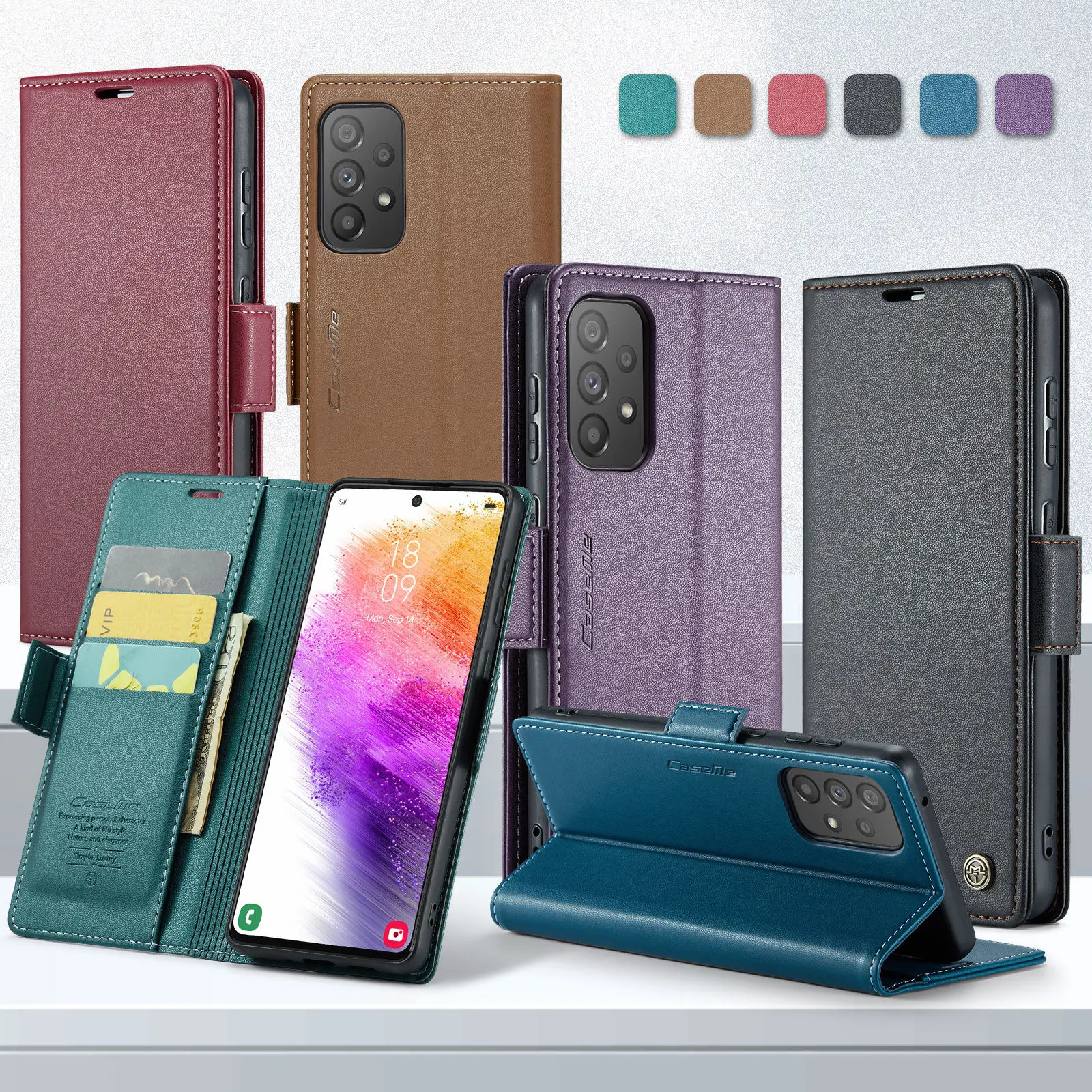 CaseMe for Samsung Galaxy A73 5G A72 A70S A54 A53 A52 A32 A20 A14 A13 Leather Flip Wallet Case Magnetic Card Holder Phone Cover