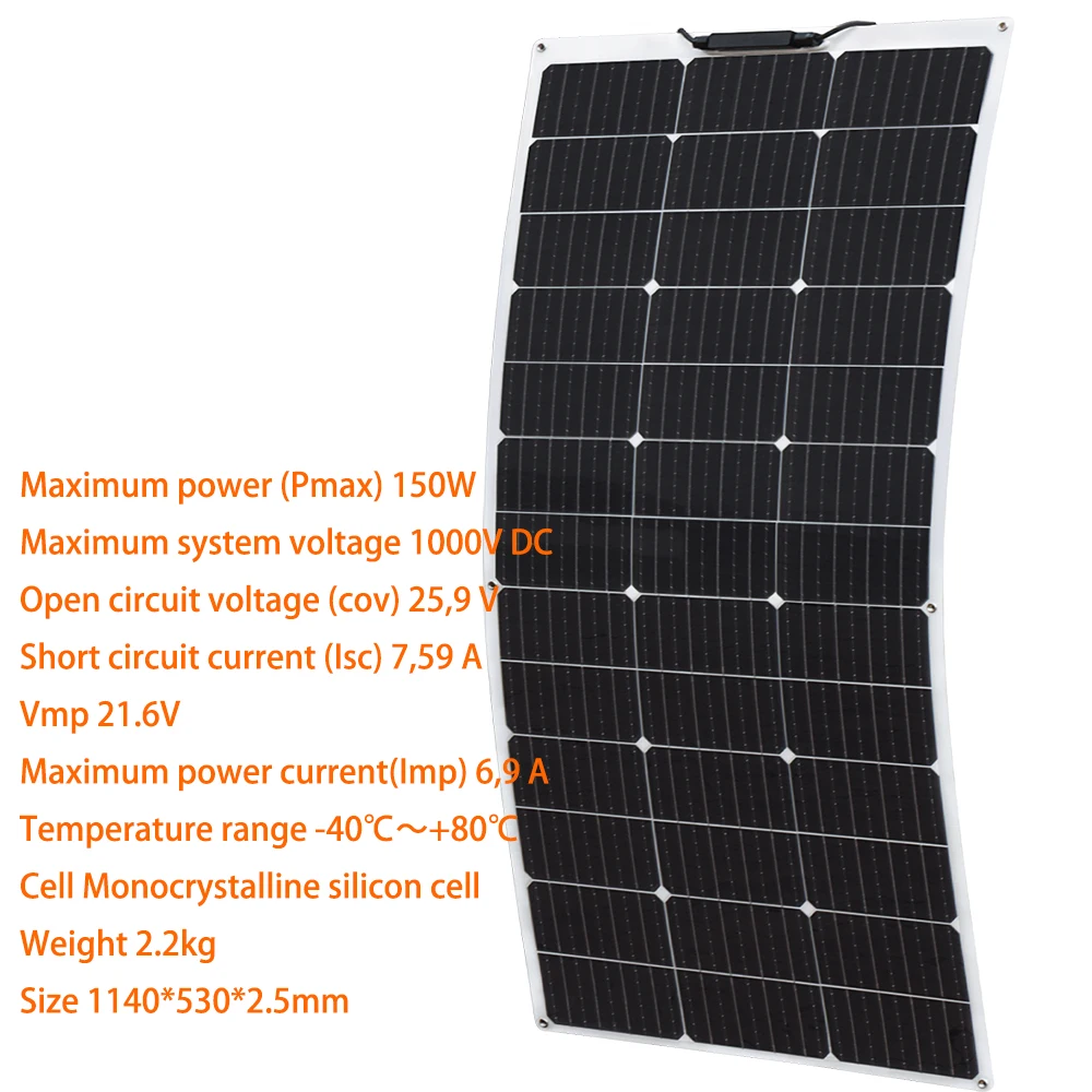 XINPUGUANG Flexible Solar Panel Sets 18V 100W 150W 200W 300W 400W For Car/Home/Camping Waterproof Mono Cell Solar Charge Battery