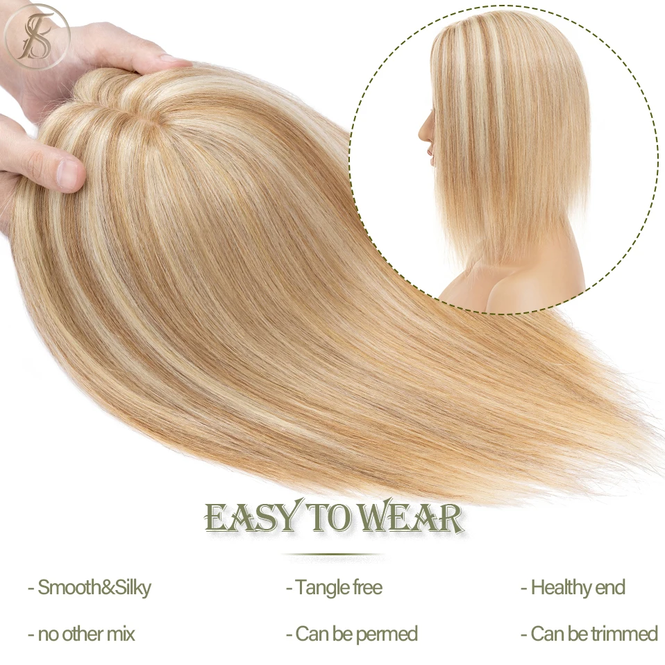 TESS 10x12cm Hair Toppers Natural Hair Wigs 3.5x9cm Women Topper Human Hair Clip In Hair Extensions Blonde Brown Women Hairpiece