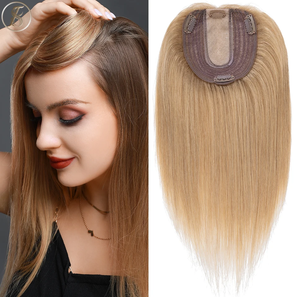TESS 10x12cm Hair Toppers Natural Hair Wigs 3.5x9cm Women Topper Human Hair Clip In Hair Extensions Blonde Brown Women Hairpiece