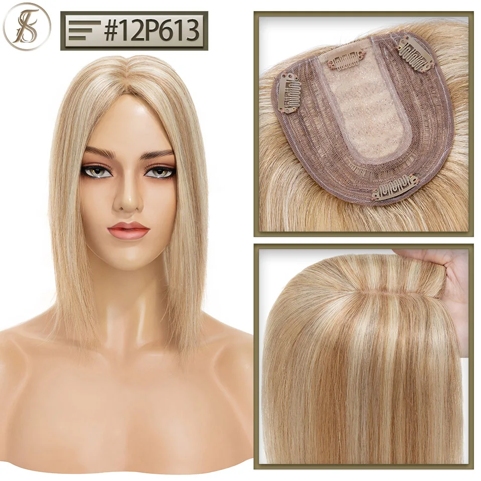 TESS 10x12cm Hair Toppers Natural Hair Wigs 3.5x9cm Women Topper Human Hair Clip In Hair Extensions Blonde Brown Women Hairpiece