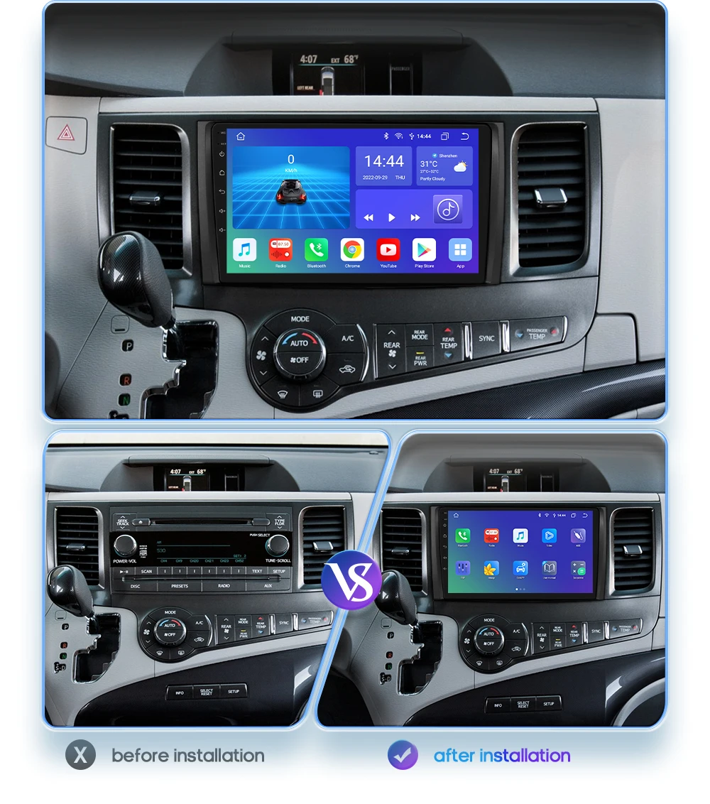 Hizpo For Toyota Sienna XL30 2010-2014 Car Radio Multimedia Video Player Navigation Stereo GPS Android Auto Carplay 8G+128GB RDS