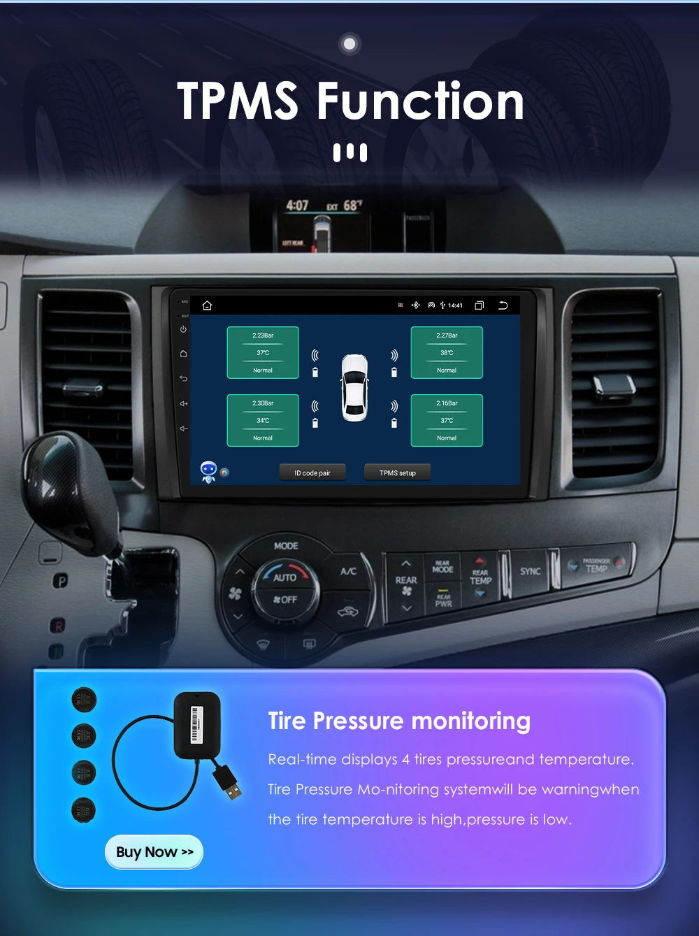 Hizpo For Toyota Sienna XL30 2010-2014 Car Radio Multimedia Video Player Navigation Stereo GPS Android Auto Carplay 8G+128GB RDS