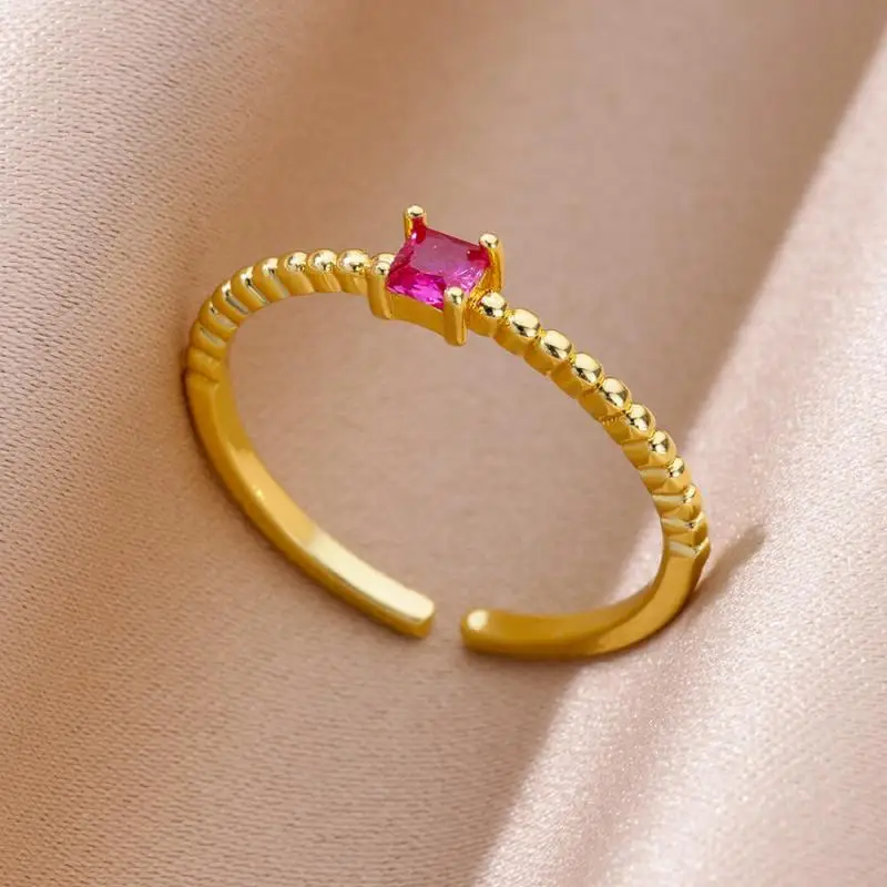 Green Zircon Stainless Steel Ring for Women Gold Plated Finger Rings Female Vintage Jewelry Simple Aesthetic Accessories Anillos