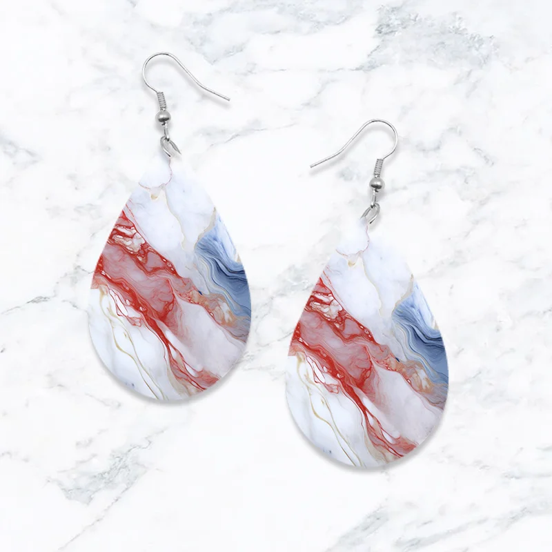 SOMESOOR Cute Gorgeous Bohemian Style Pearl & Marble Earrings For Girls - Women Wooden Dangle Jewelry With Waterdrop Shape