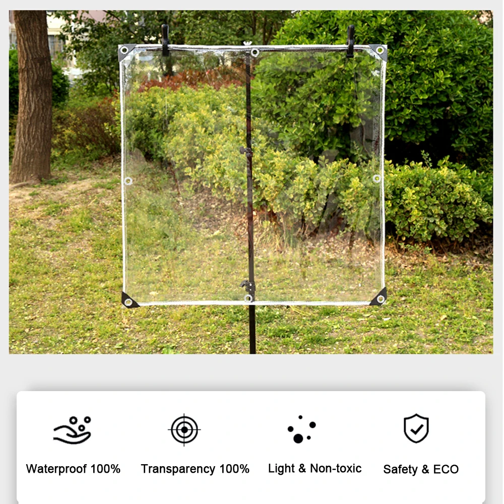 Tarpaulin Transparent Waterproof PVC Plastic with Eyelets for Garden Furniture Plant Greenhouse Pet Hutch Roof Covered Rainproof