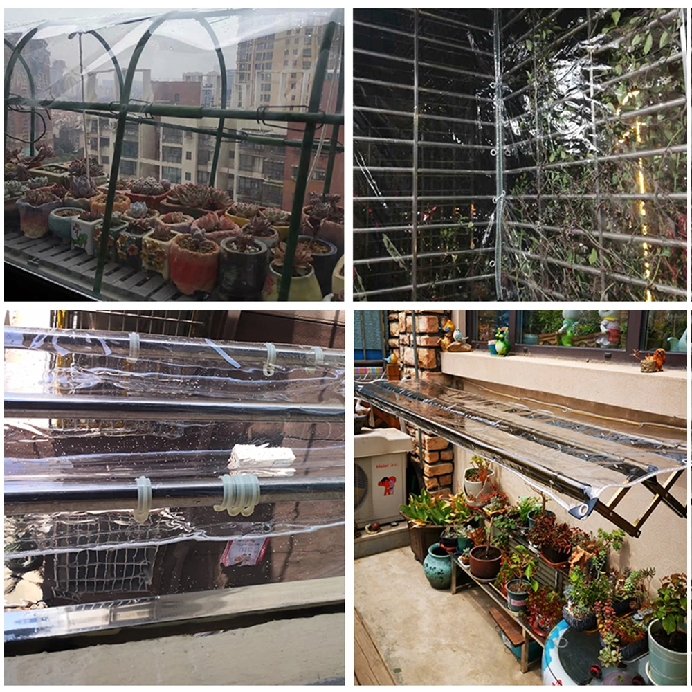 Tarpaulin Transparent Waterproof PVC Plastic with Eyelets for Garden Furniture Plant Greenhouse Pet Hutch Roof Covered Rainproof