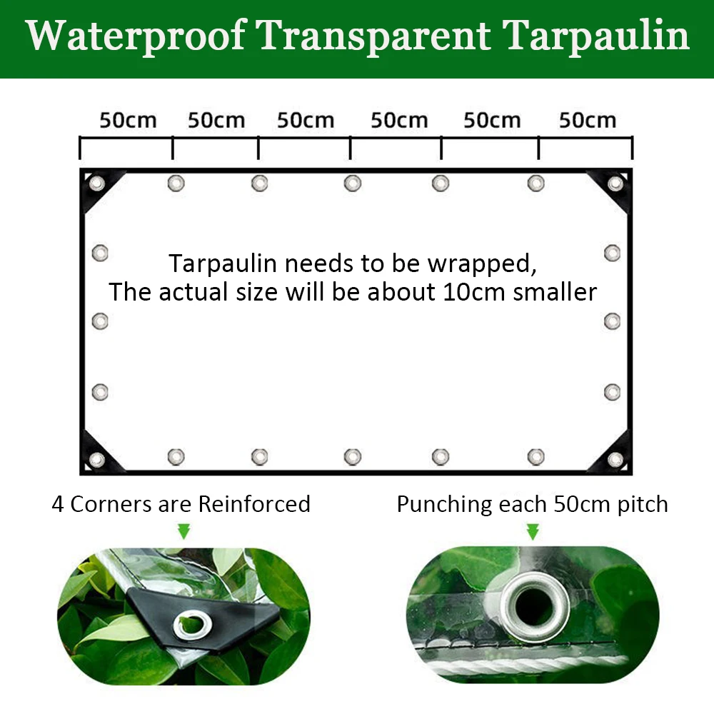 Tarpaulin Transparent Waterproof PVC Plastic with Eyelets for Garden Furniture Plant Greenhouse Pet Hutch Roof Covered Rainproof