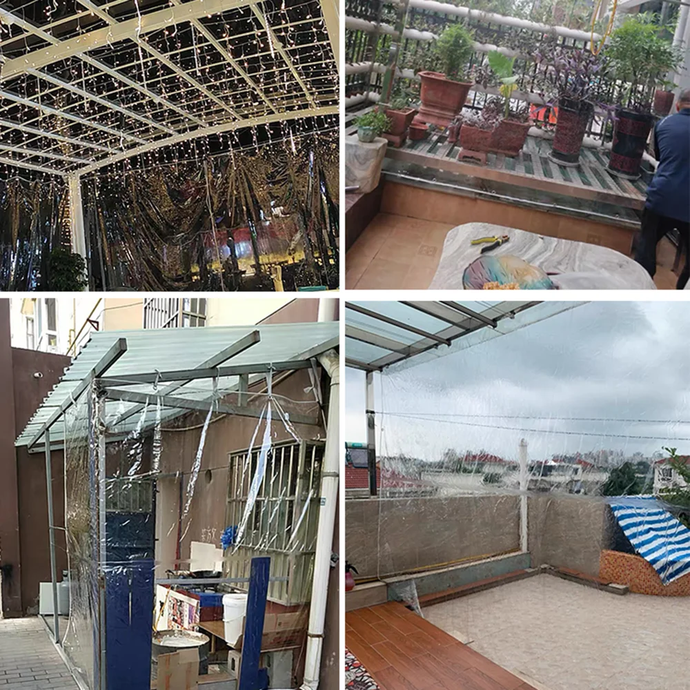 Tarpaulin Transparent Waterproof PVC Plastic with Eyelets for Garden Furniture Plant Greenhouse Pet Hutch Roof Covered Rainproof